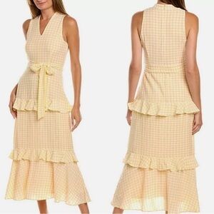 Taylor Yellow Checkered Midi Dress Size 4